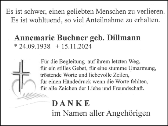 Traueranzeige von Annemarie Buchner von Wiesbadener Kurier