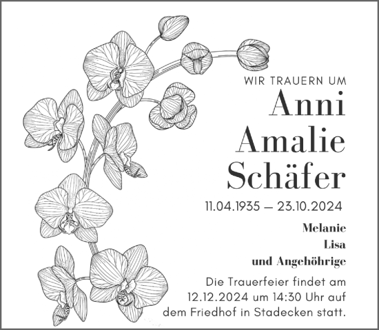 Traueranzeige von Anni  Schäfer von Allgemeine Zeitung Mainz