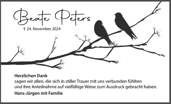 Traueranzeige von Beate Peters von Camberger Anzeiger