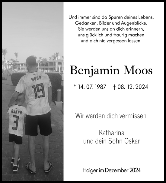 Traueranzeige von Benjamin Moos von Dill Block