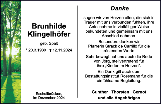 Traueranzeige von Brunhilde Klingelhöfer von Darmstädter Echo