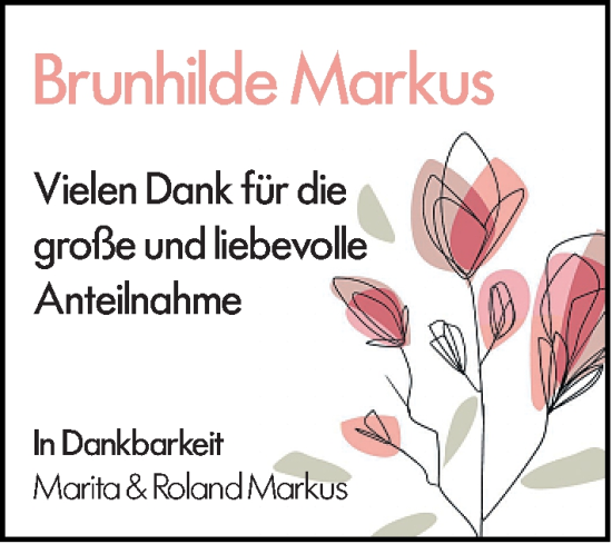 Traueranzeige von Brunhilde Markus von Hinterländer Anzeiger
