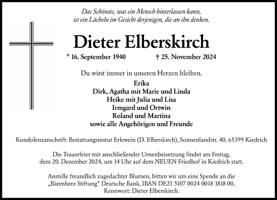 Traueranzeige von Dieter Elberskirch von Rheingau Kurier