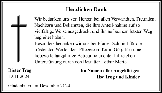 Traueranzeige von Dieter Trog von Hinterländer Anzeiger