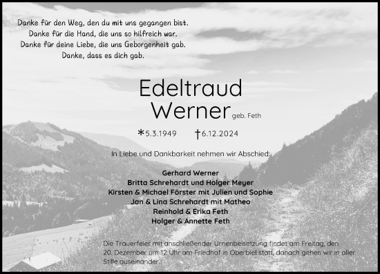 Traueranzeige von Edeltraud Werne von Wetzlarer Neue Zeitung