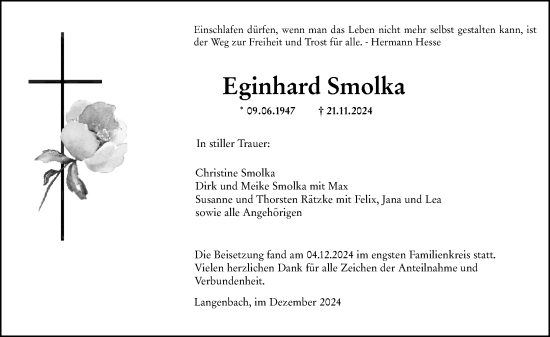 Traueranzeige von Eginhard Smolka von Weilburger Tageblatt