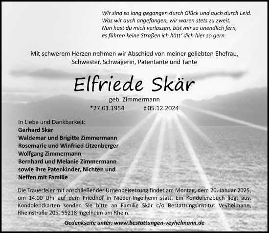 Traueranzeige von Elfriede Skär von Allgemeine Zeitung Rheinhessen-Nahe
