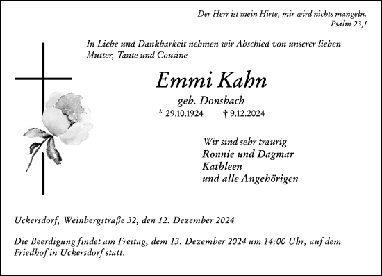 Traueranzeige von Emmi Kahn von Dill Block