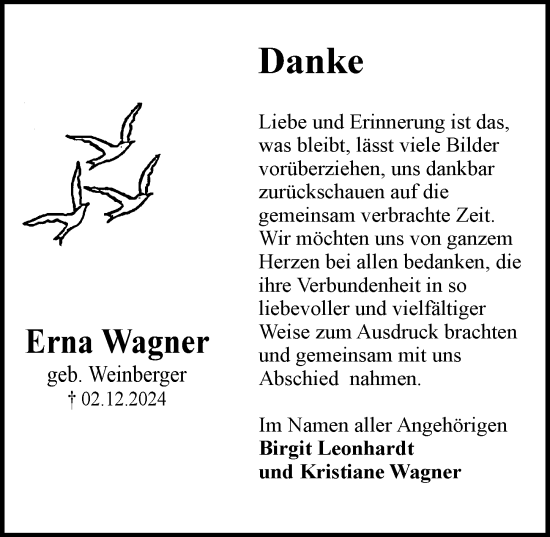 Traueranzeige von Erna Wagner von Allgemeine Zeitung Rheinhessen-Nahe