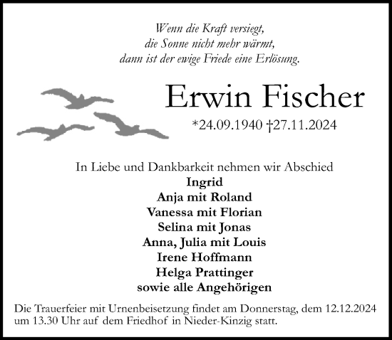 Traueranzeige von Erwin Fischer von Odenwälder Echo