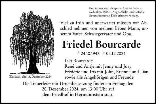 Traueranzeige von Friedel Bourcarde von Wetzlarer Neue Zeitung