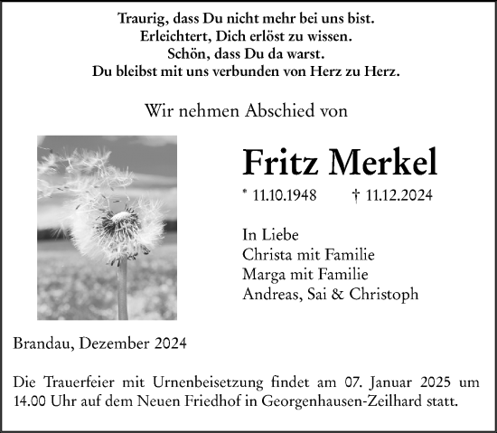 Traueranzeige von Fritz Merkel von Darmstädter Echo