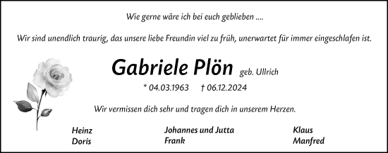Traueranzeige von Gabriele Plön von Hinterländer Anzeiger