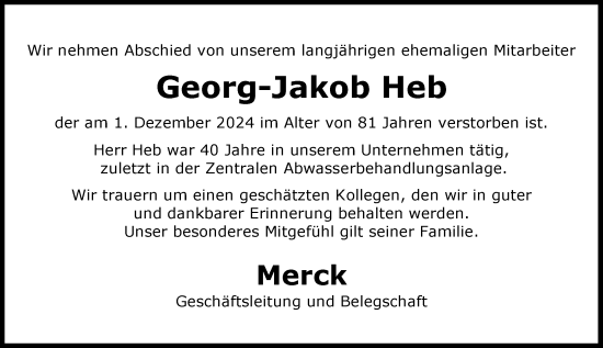 Traueranzeige von Georg-Jakob Heb von Darmstädter Echo