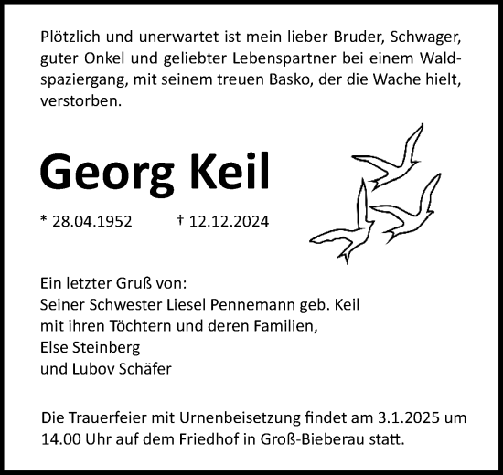 Traueranzeige von Georg Keil von Darmstädter Echo