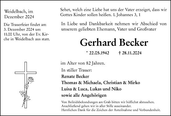 Traueranzeige von Gerhard Becker von Dill Block