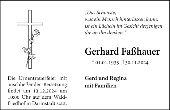Traueranzeige von Gerhard Faßhauer von Darmstädter Echo