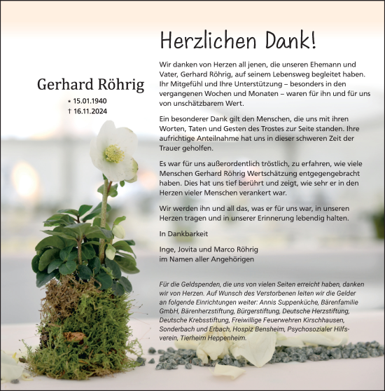 Traueranzeige von Gerhard Röhrig von Bergsträßer Anzeiger