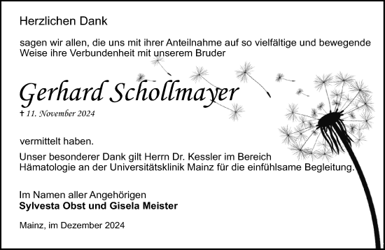 Traueranzeige von Gerhard Schollmayer von Allgemeine Zeitung Mainz