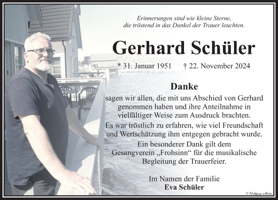 Traueranzeige von Gerhard Schüler von Camberger Anzeiger