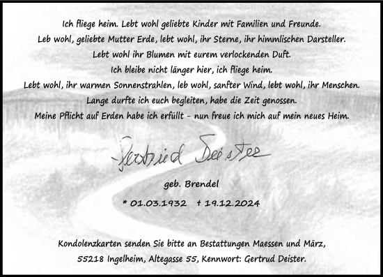 Traueranzeige von Gertrud Deister von Allgemeine Zeitung Rheinhessen-Nahe