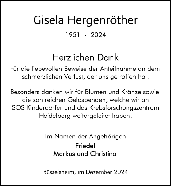 Traueranzeige von Gisela Hergenröther von Rüsselsheimer Echo