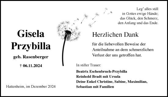 Traueranzeige von Gisela Przybilla von Rheingau Kurier