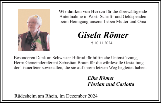Traueranzeige von Gisela Römer von Rheingau Kurier