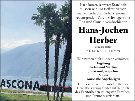Traueranzeige von Hans-Jochen Herber von Wiesbadener Kurier