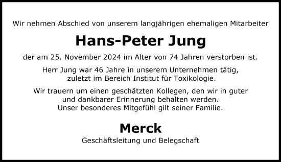 Traueranzeige von Hans-Peter Jung von Darmstädter Echo