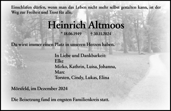 Traueranzeige von Heinrich Altmoos von Allgemeine Zeitung Alzey