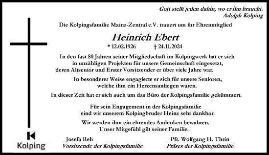 Traueranzeige von Heinrich Ebert von Allgemeine Zeitung Mainz