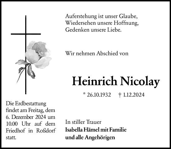 Traueranzeige von Heinrich Nicolay von Darmstädter Echo