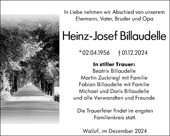 Traueranzeige von Heinz-Josef Billaudelle von Wiesbadener Kurier