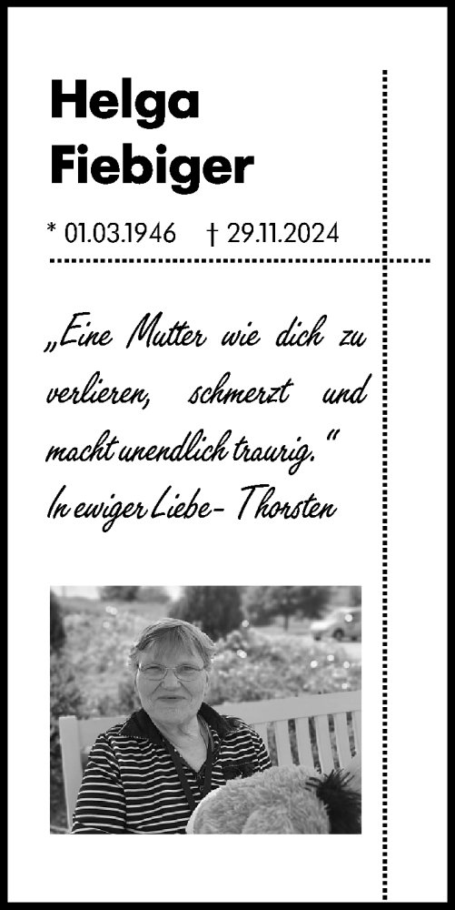 Traueranzeige von Helga Fiebiger von Hochheimer Zeitung