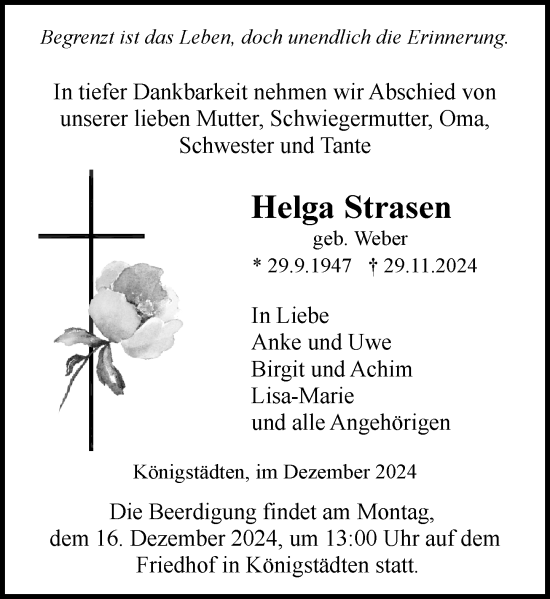 Traueranzeige von Helga Strasen von Rüsselsheimer Echo