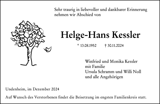 Traueranzeige von Helge-Hans Kessler von Allgemeine Zeitung Mainz