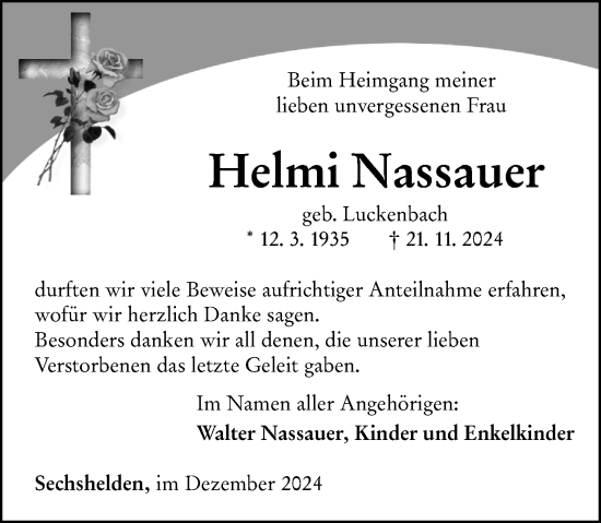 Traueranzeige von Helmi Nassauer von Dill Block