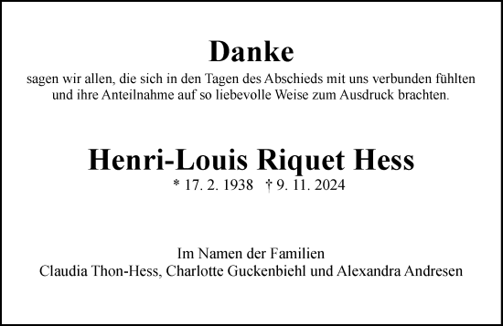Traueranzeige von Henri-Louis Riquet Hess von Allgemeine Zeitung Mainz
