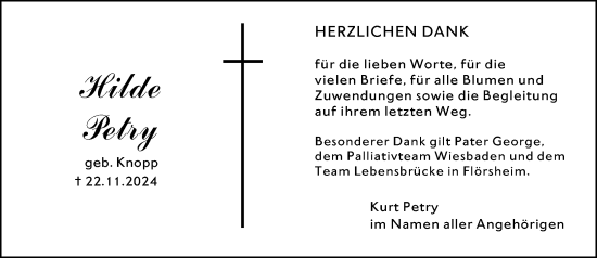 Traueranzeige von Hilde Petry von Hochheimer Zeitung