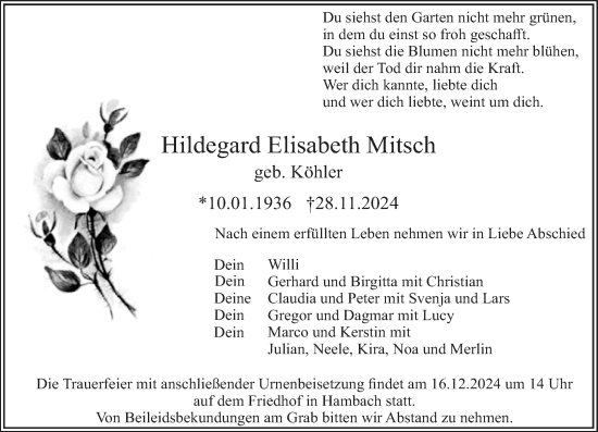 Traueranzeige von Hildegard  Mitsch von Starkenburger Echo