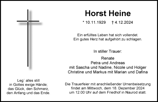 Traueranzeige von Horst Heine von Wiesbadener Kurier