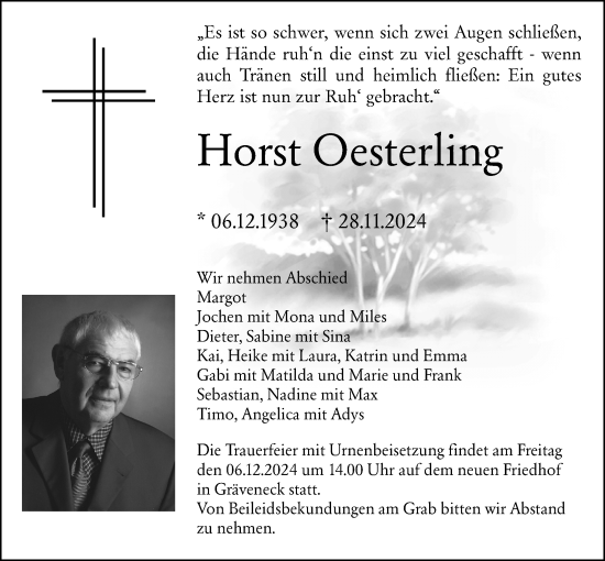 Traueranzeige von Horst Oesterling von Weilburger Tageblatt