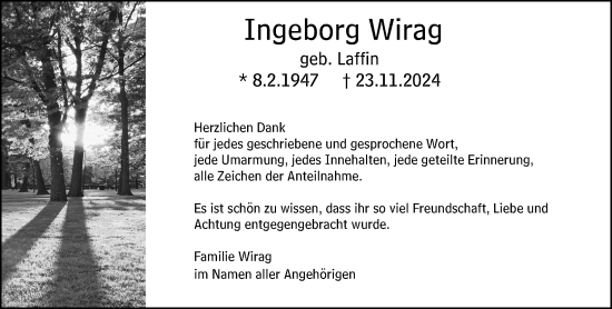 Traueranzeige von Ingeborg Wirag von Hochheimer Zeitung