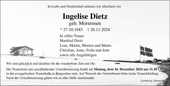 Traueranzeige von Ingelise Dietz von Wetzlarer Neue Zeitung