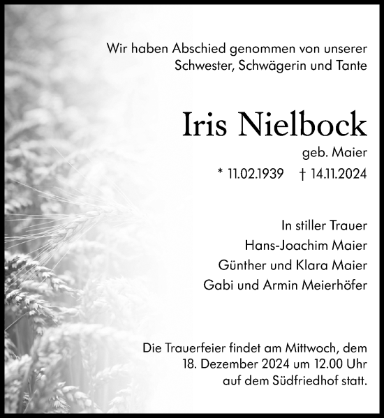 Traueranzeige von Iris Nielbock von Wiesbadener Kurier