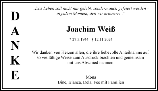 Traueranzeige von Joachim Weiß von Rüsselsheimer Echo