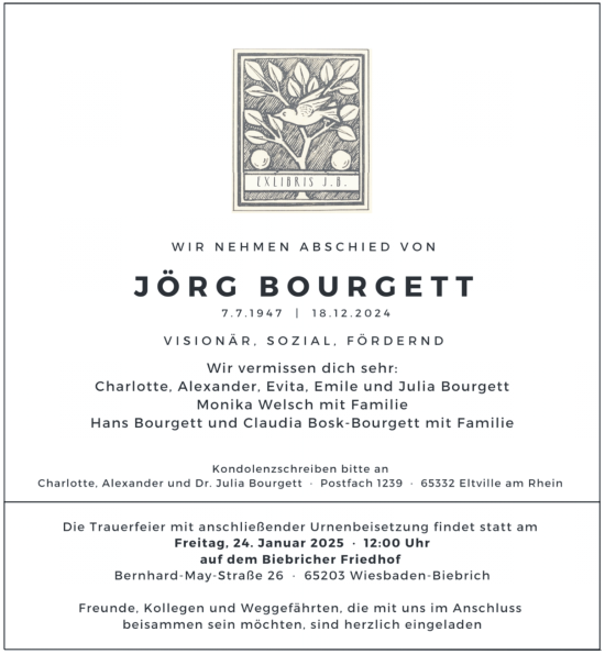 Traueranzeige von Jörg Bourgett von Wiesbadener Kurier