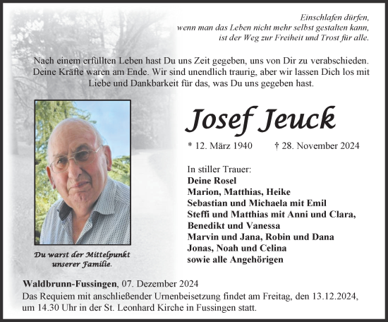 Traueranzeige von Josef Jeuck von Nassauische Neue Presse