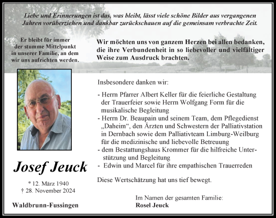 Traueranzeige von Josef Jeuck von Weilburger Tageblatt